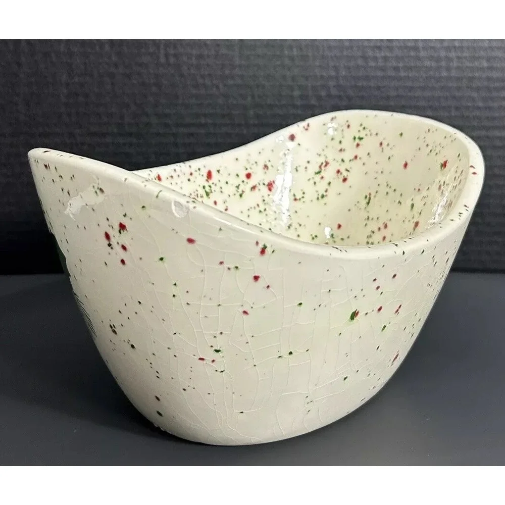Merry X-mas Bowl Red Green‎ Sprinkles 1990 OOAK Christmas Holiday popcorn
